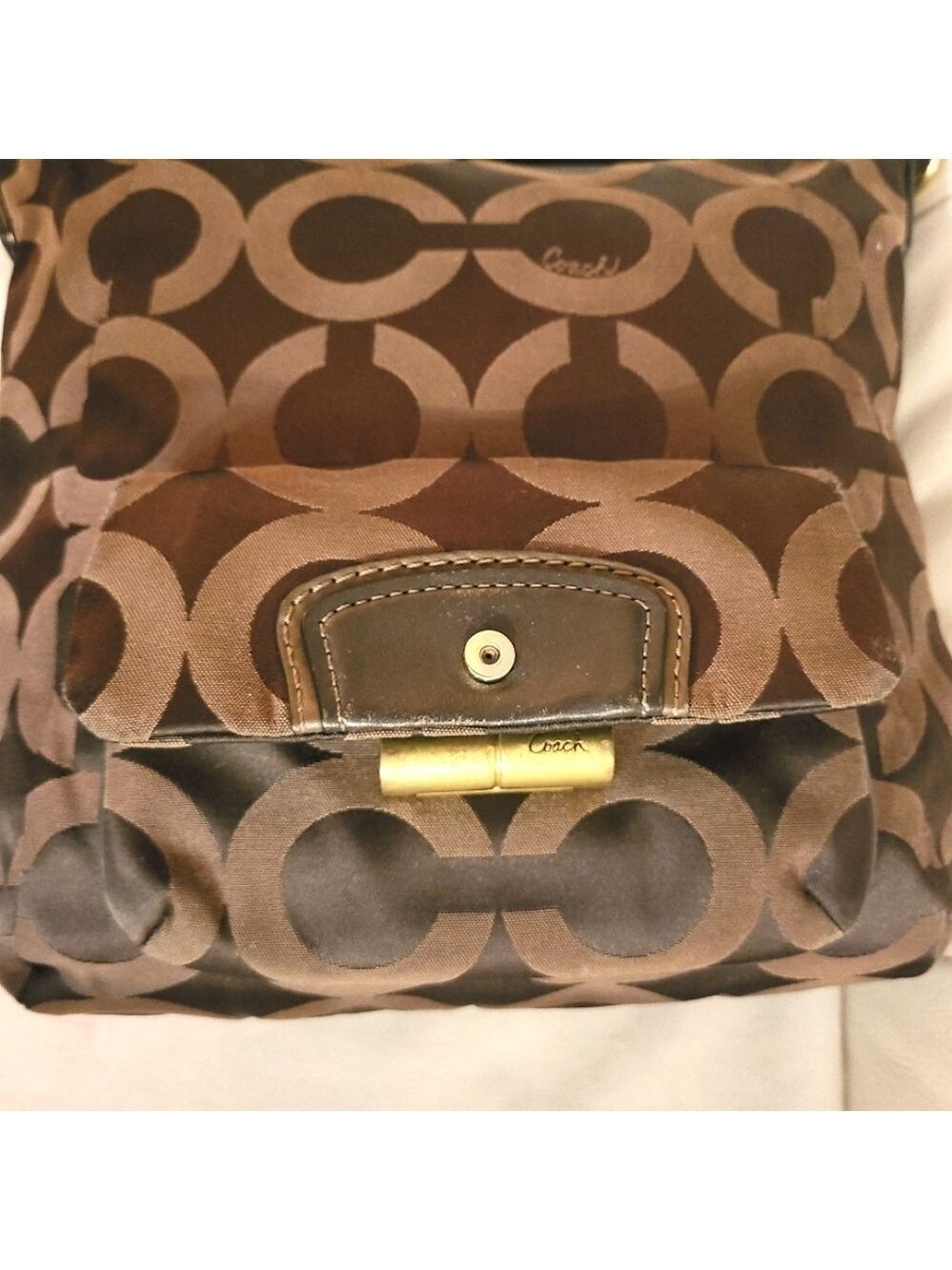 Coach Kristin Y2K Op Art Hobo Signature Monogram Shoulder Bag Chocolate Brown - Picture 3 of 16